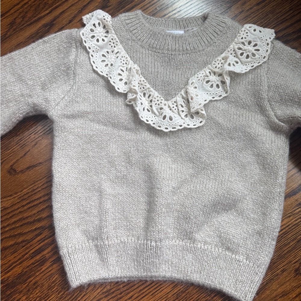 Zara brown Sweater with Lace ruffle detail